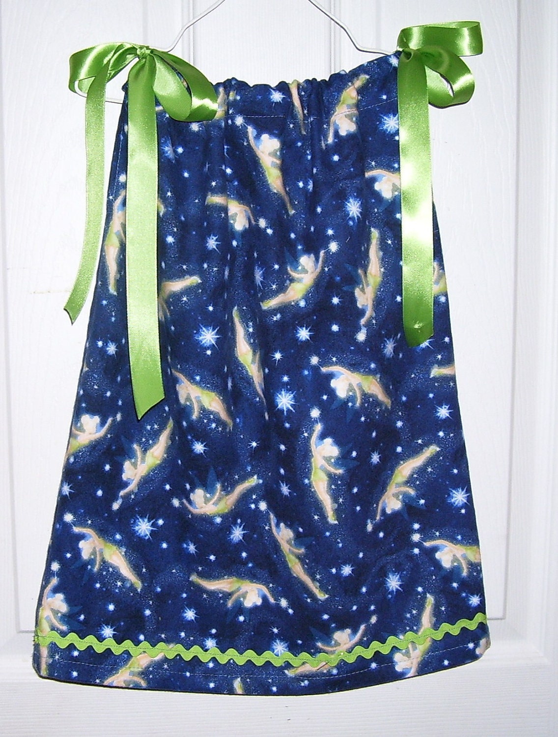 Infant Baby Toddler Girl Fall Flannel Pillowcase Dress - Tinkerbell Midnight Blue-Sz 3T Ready to Ship- (Custom 6-12 18-24 month 2T 3T 4T 5T