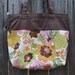 Lined tote bag - green and yellow floral - market tote, grocery bag, beach bag