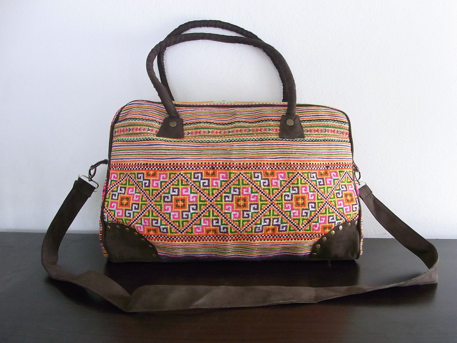 COMPUTER BAG  - Vintage HMONG Bag - Leather Strap - Fair Trade Thailand (506)