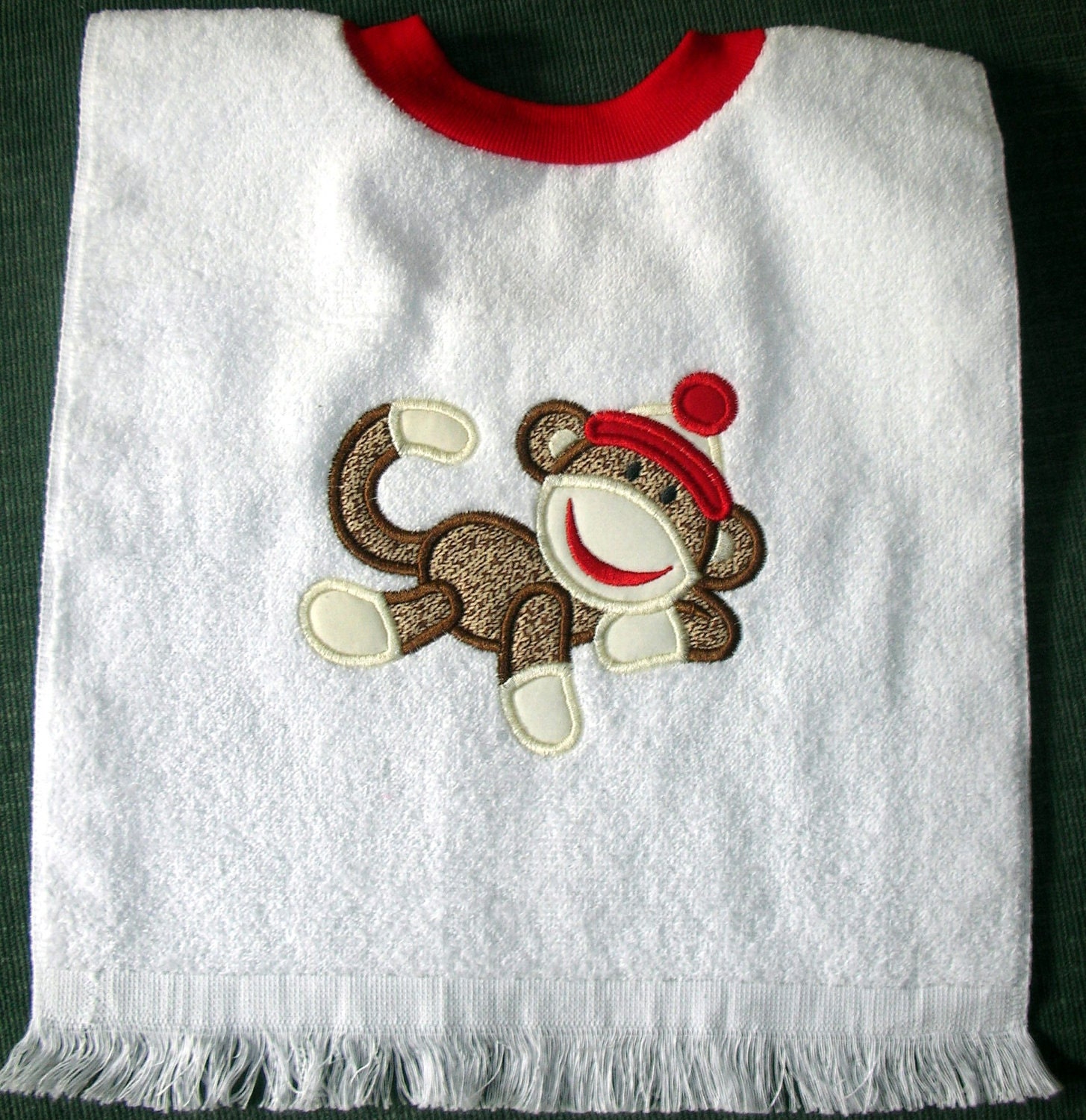 Original Sock Monkey Appliqued Towel Bib