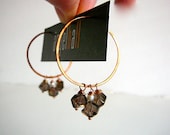 Smoky Topaz, Pearl & Copper Hoop Earrings