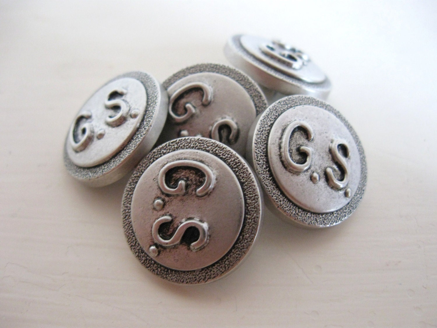 Silver Buttons Set of 5 with initials