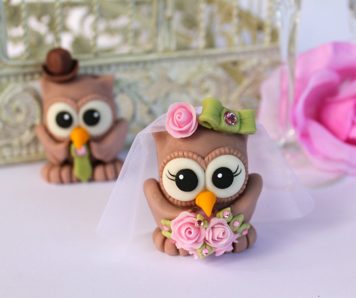 Love birds owl wedding cake topper, owl love you forever - custom bird cake topper with banner