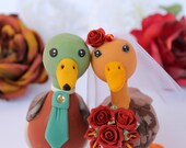 Love bird wedding cake topper Mallard duck with banner - more than 4 inch tall