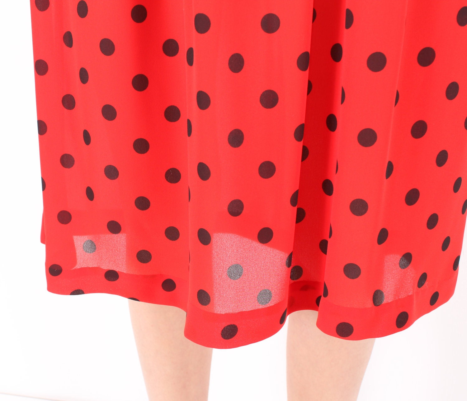 Vintage 80s // polka dot skirt // semi sheer red and black  //  flowy pleated  // small medium