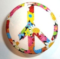 Handmade Dark Colored Peace Sign and Flower Girls Dresser Drawer Knobs Pulls - set of 8
