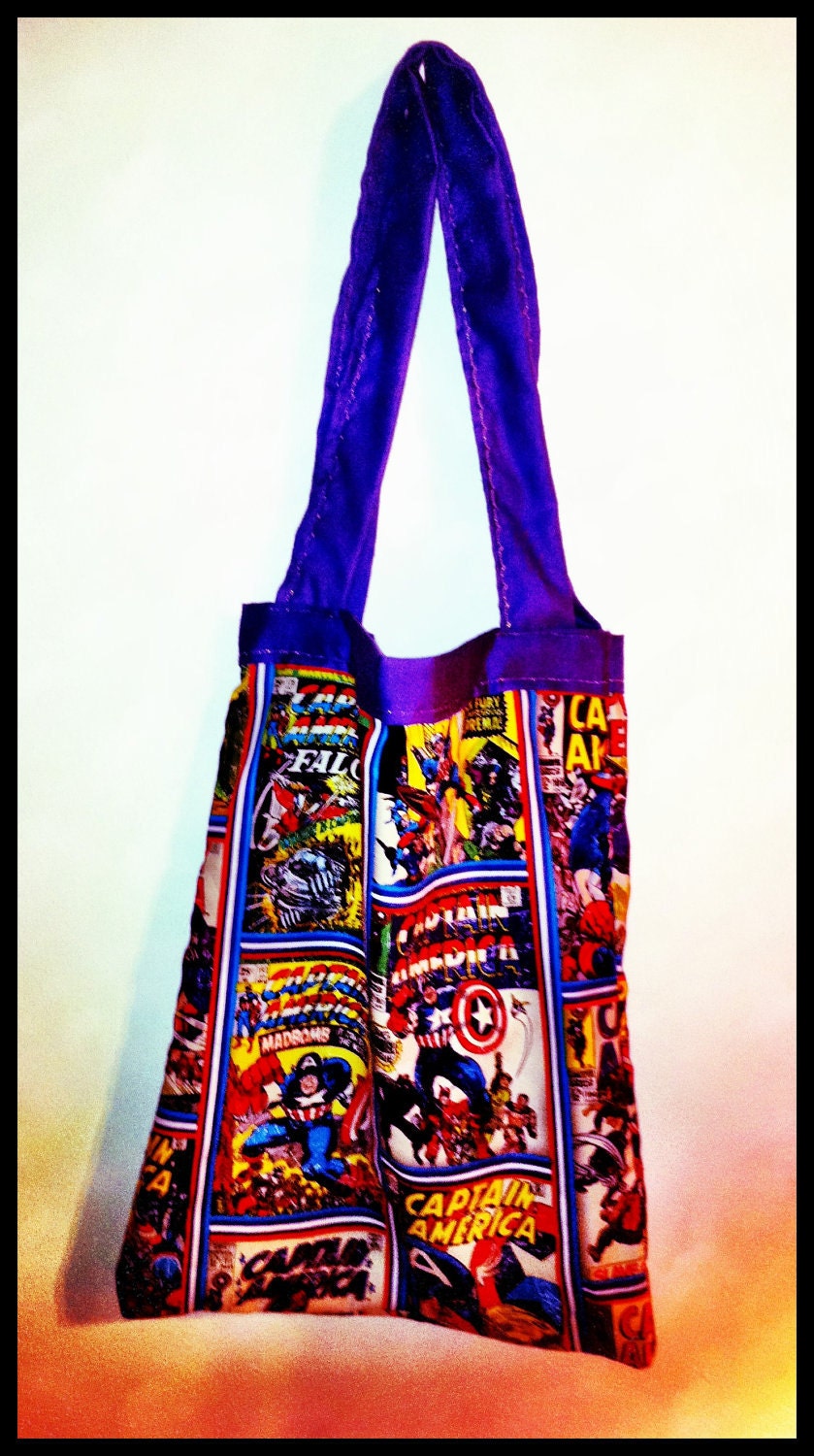 Captain America Tote Bag Comic Book Vintage Inspired Retro Kitschy Kitsch