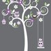 Nursery tree wall decal with owls, birds and swing vinyl wall decal stickers -
