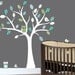 Childrens wall decal - nursery white tree wall decal - Blue, grey, turquoise and green colors patterned -