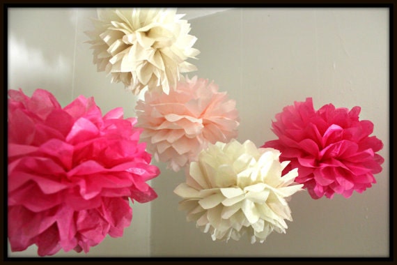 SALE 5 Tissue Pom Poms--Love Goddess / Wedding Decor / Bridal Shower / Baby Shower / Birthday Party Il_570xn