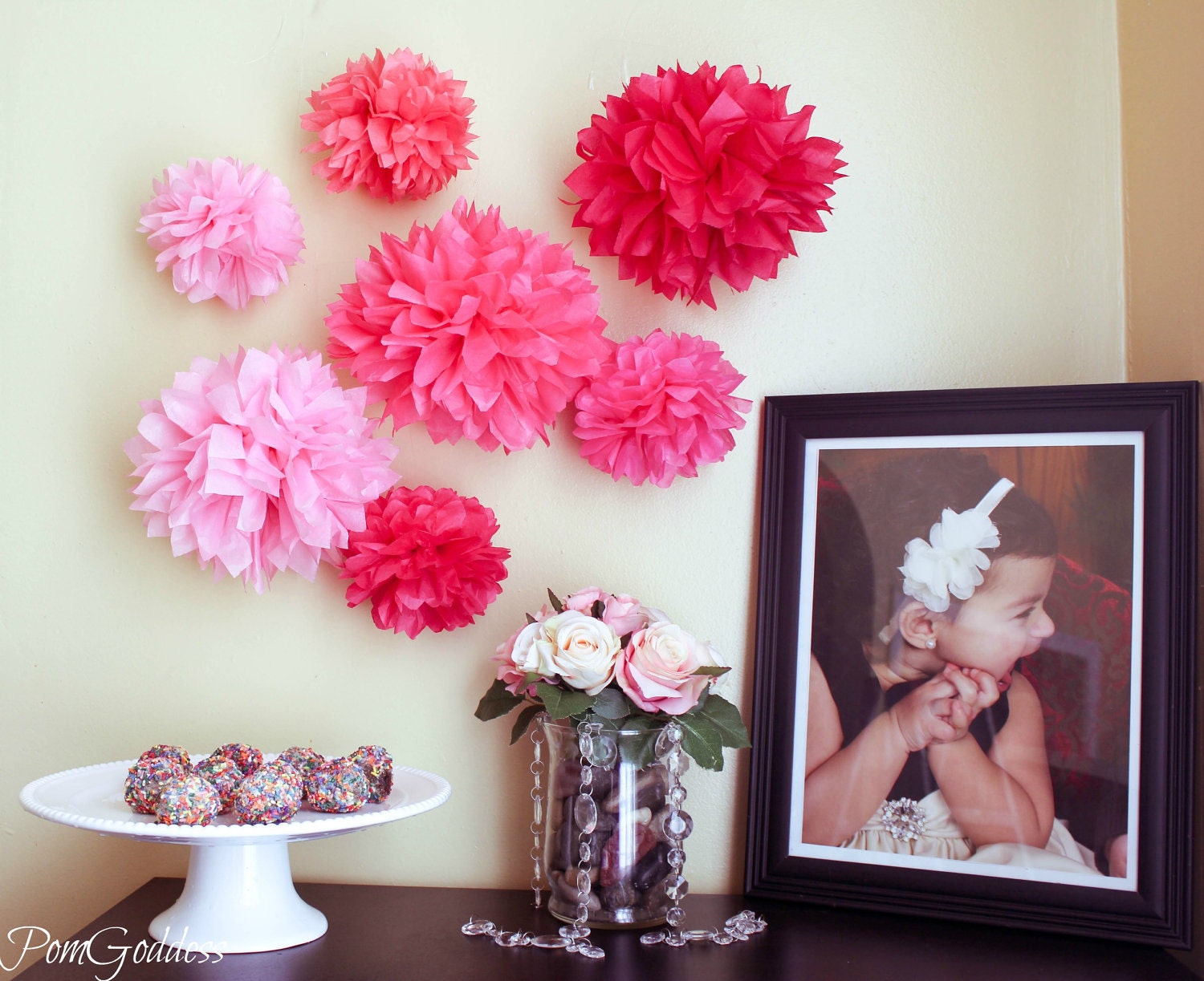 7 Tissue Poms / Birthday Decor / Wedding Decor / Baby Shower Decor / Nursery Decor -Love Goddess- Il_570xn