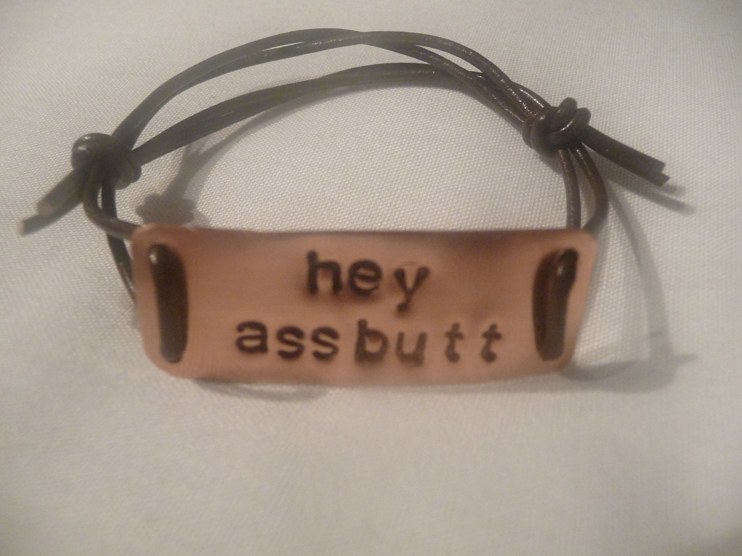 Supernatural Inspired Handstamped Bracelet 'hey assbutt'