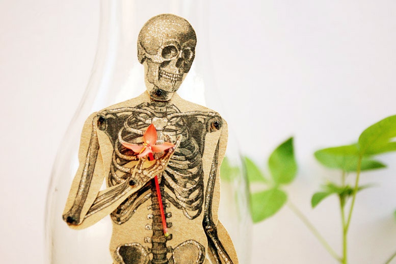 Skeleton - Articulated Paper Doll based on the vintage anatomic illustration. Kraft paper, hand painted, MADE TO ORDER.