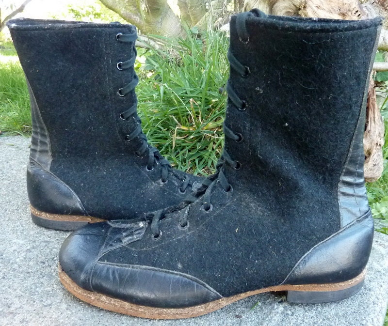 Vintage 40s Wool Felt and Leather Boxing Boots, Erco Light-Edge Sole