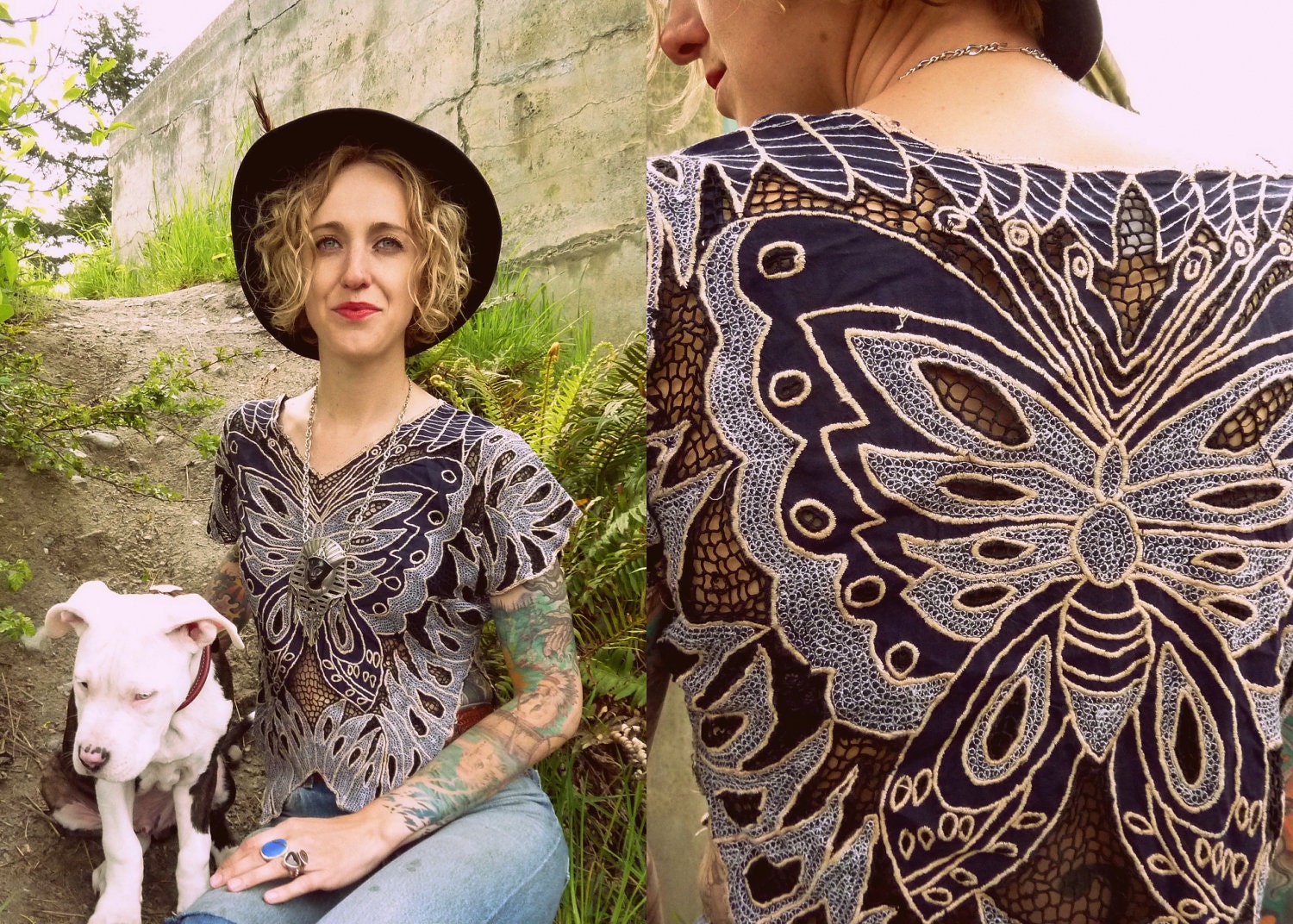 70s Knit Disco Butterfly Cropped Blouse
