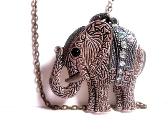 Royal Family Jeweled Elephant Necklace - Indian Gypsy Carnival Elephant