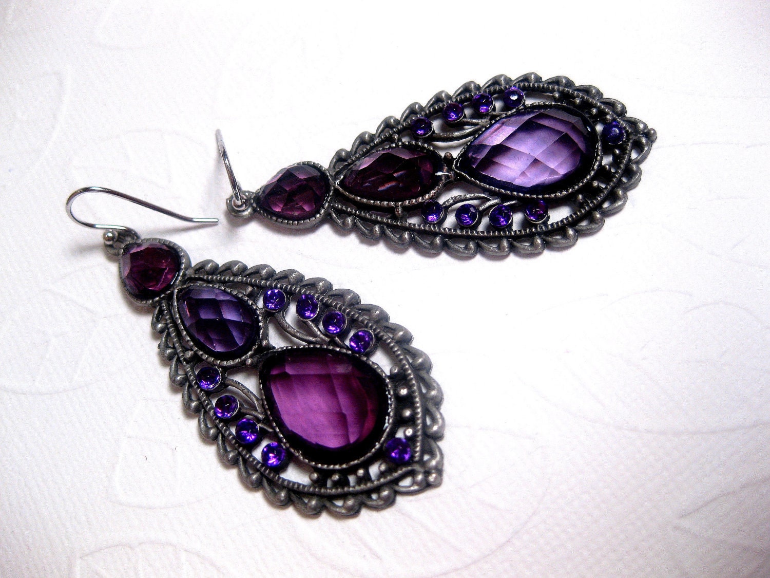 Purple Petal Gypsy Earrings Lavender Crystal Long Dangle
