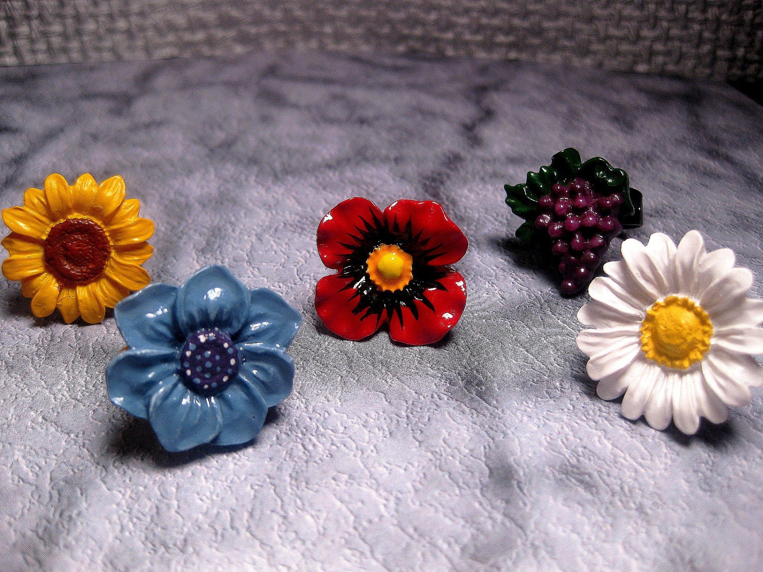Large Blue Flower Polka Dot Adjustable Ring