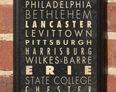 Cities of Pennsylvania Subway Scroll Vintage Style Wall Plaque / Sign