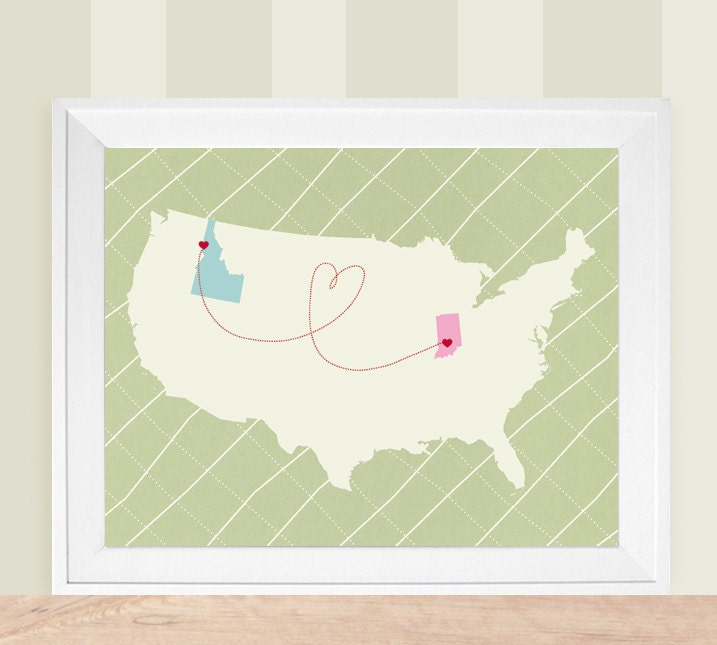USA Map Love Map Themed Customized Art Print - 11x14 (featured on NBC's IVillage)