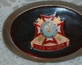 Vintage belt Buckle VFW Veterans Life member USA  Military