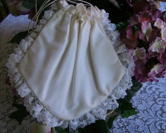 Vintage Bridal Pouch Purse drawstring victorian silk & lace Bride bag