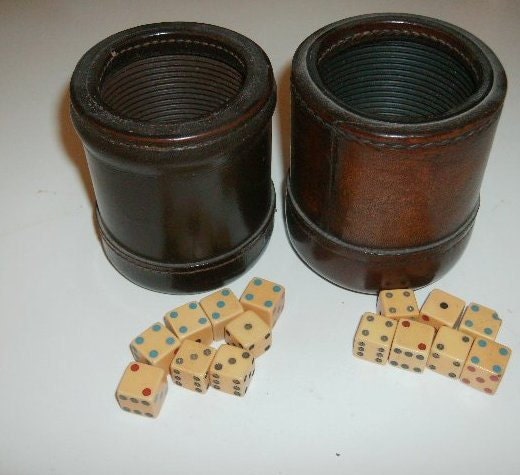 Vintage by Full dice divasvintage Dice 15 Size & vintage Pair Cups Leather cups Dice