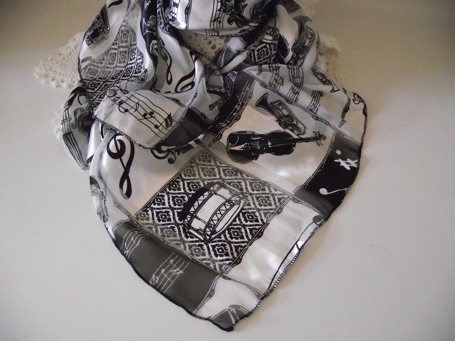 Vintage Scarf Music theme band instruments oblong sale