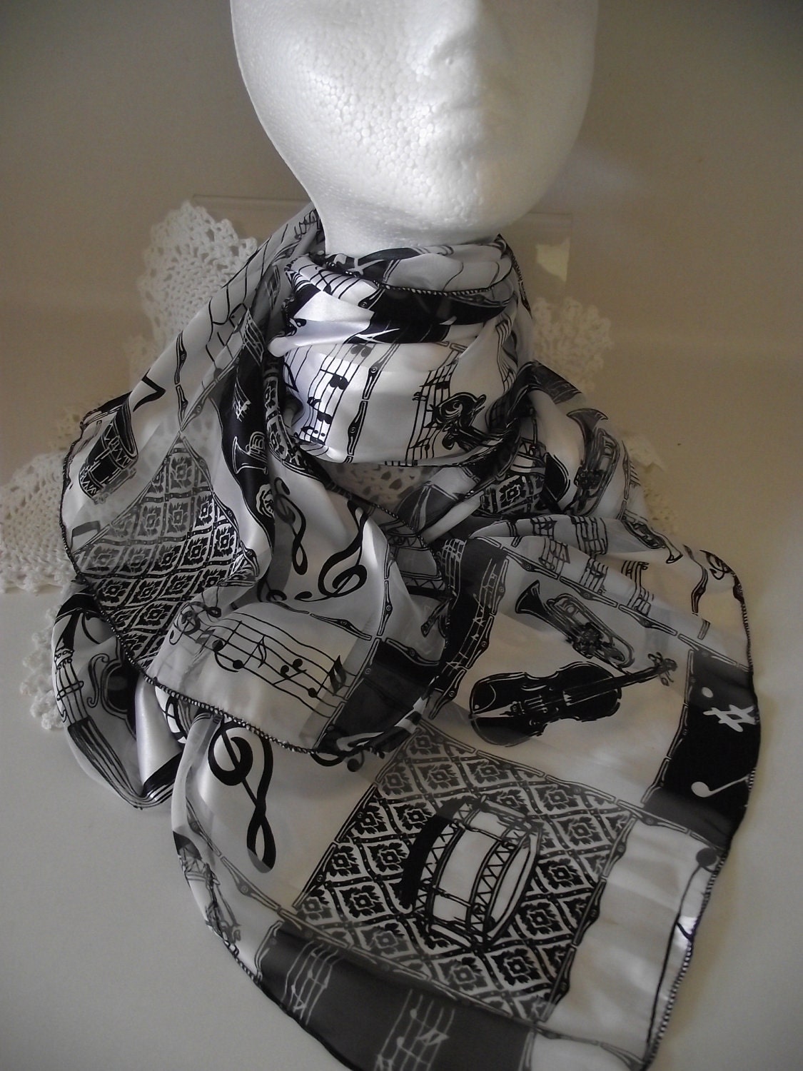 Vintage Scarf Music theme band instruments oblong sale
