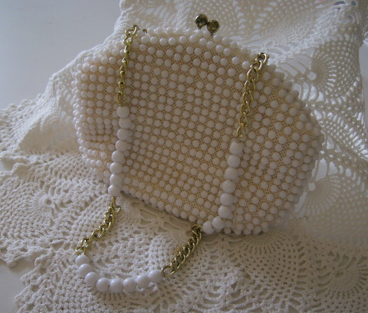 Vintage Beaded Handbag Purse Clutch Bridal white evening bag