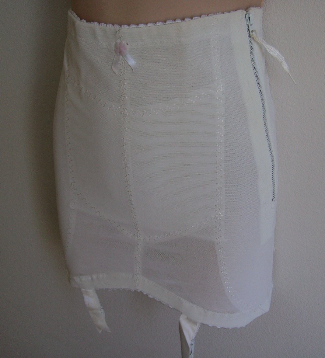 Vintage Girdle w/ garters NOS open bottom white 60's madmen M