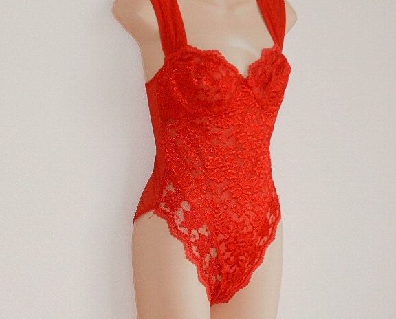 Vintage Teddi Red lace camisole slip bra lingerie S M