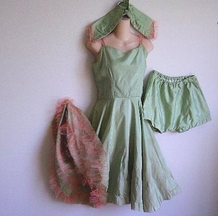 Vintage Dress Dance Costume Can Can Burlesque w/ panties & gloves
