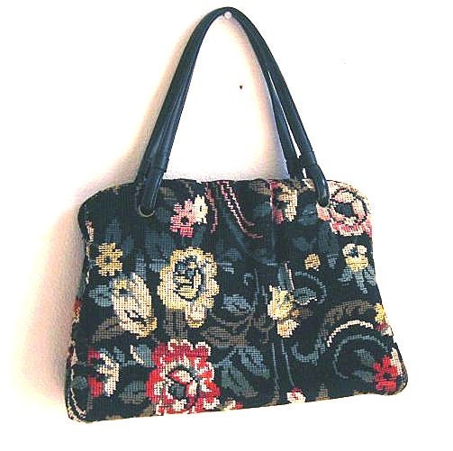 Vintage carpet bag handbag purse Tapestry needlepoint SALE