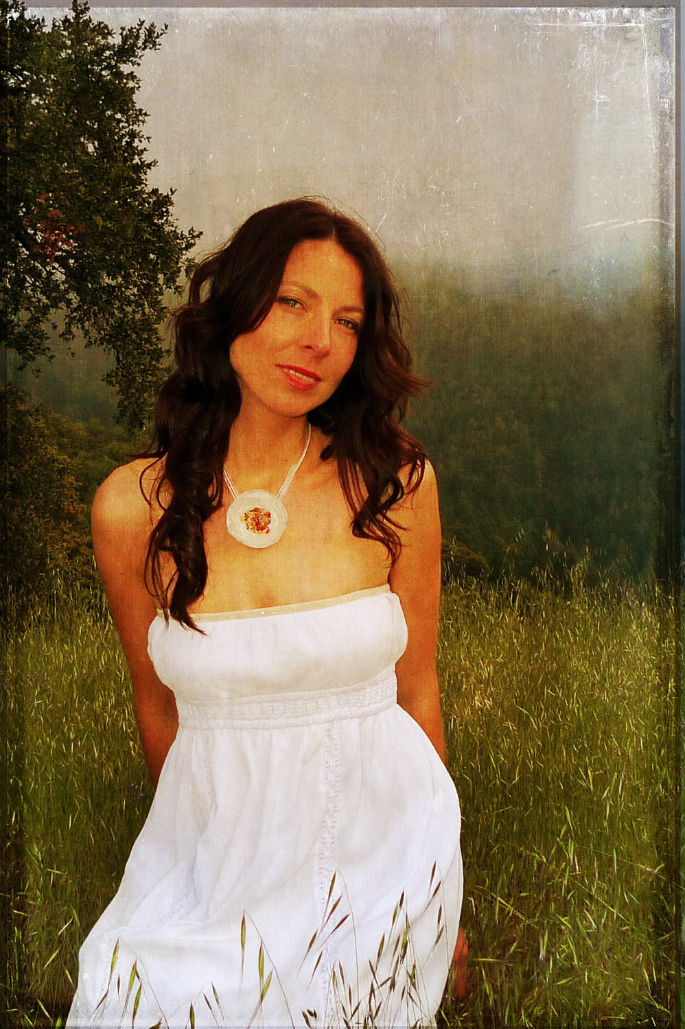 Brown white Flower Necklace, Caramel Taste, Organza gemstones Flower