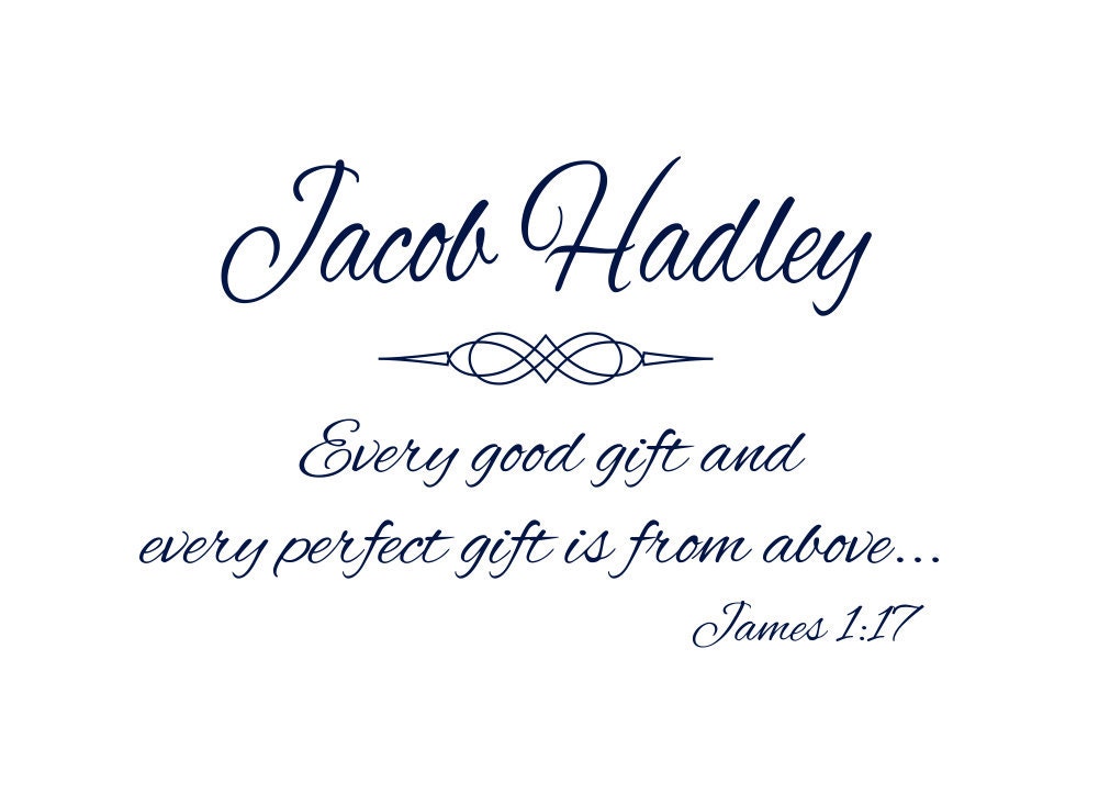 Every Good Gift Scripture Vinyl Wall Decal Bible Verse James 1:17 Personalized Name for Girl Boy Baby Nursery 22"H x 36"W