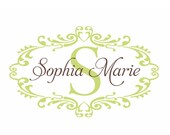 Name Wall Decal Baby Nursery Shabby Chic Heart Frame Personalized Vinyl Name and Initial Decal for Girl Baby Nursery 22Hx36W FS160