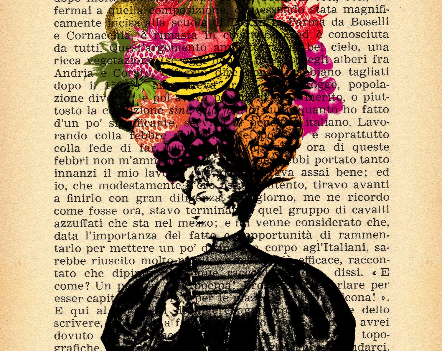 art print FRUIT HEAD LADY archival digital art print of my original art