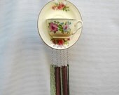 Glass Wind Chimes adorning an upcycled Vintage Tea Cup and Saucer
