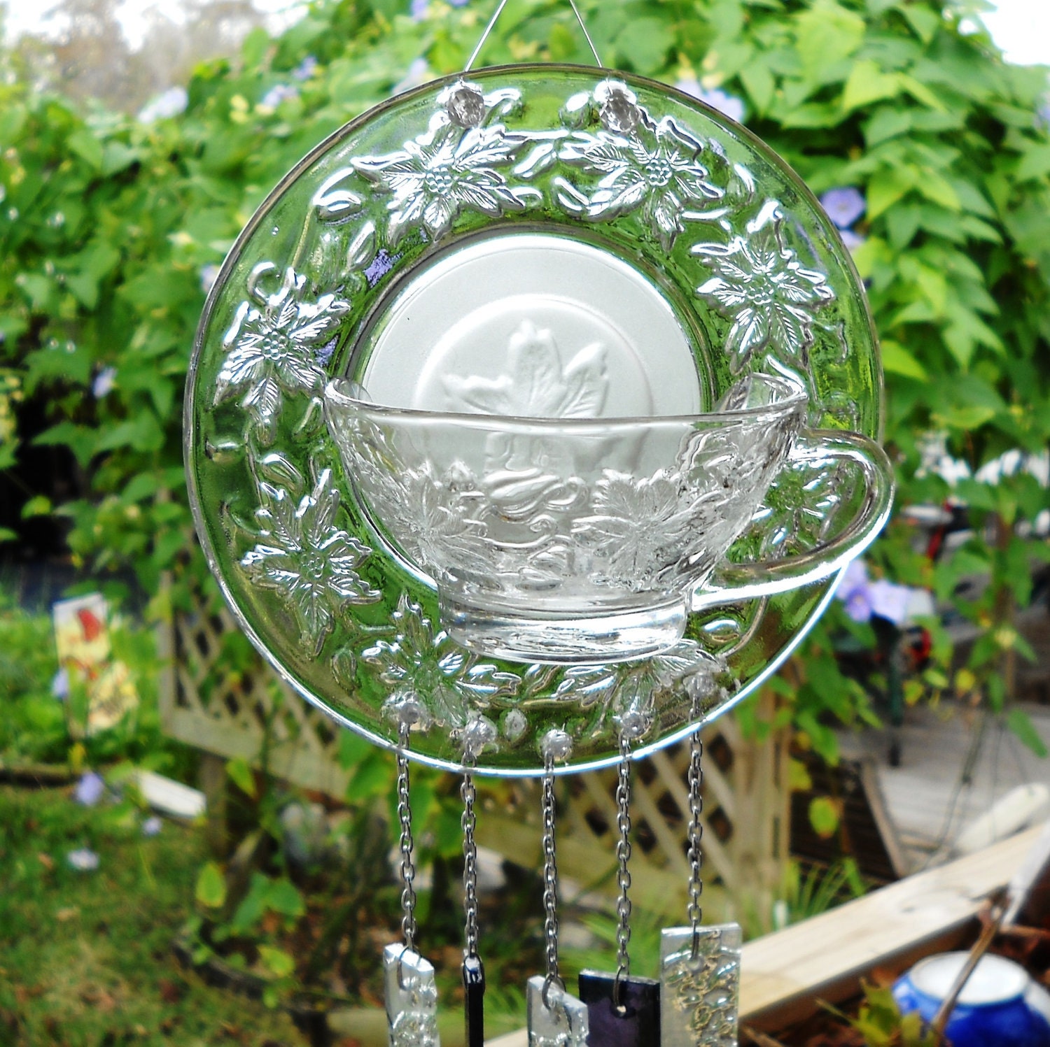 Princess House Tea Cup and Saucer Stained Glass Wind chime