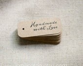 Miniature Handmade with Love Gift Tags on Thick Kraft Cardstock - Wedding Favor Tags - Packaging Tags - Set of 40 (Item code: J278)