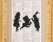 Alice In Wonderland Silhouettes - Vintage Dictionary Print Vintage Book Print Page Art Upcycled Vintage Book Art