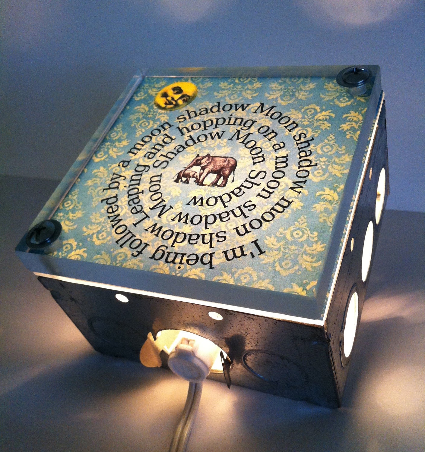 Cat Stevens- Moon Shadow Lyrics-Elephants- Upcycled-Repurposed- Light Box-Nursery night Lights