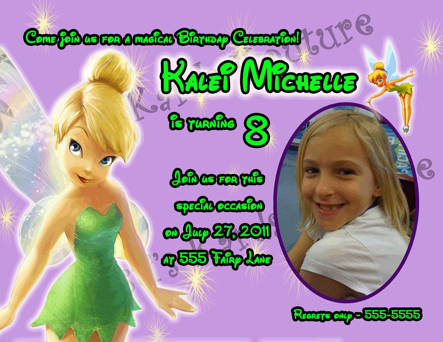 Disney'sTinkerbell Digital Birthday Invitation in jpeg or pdf format 4.25 x 5.5