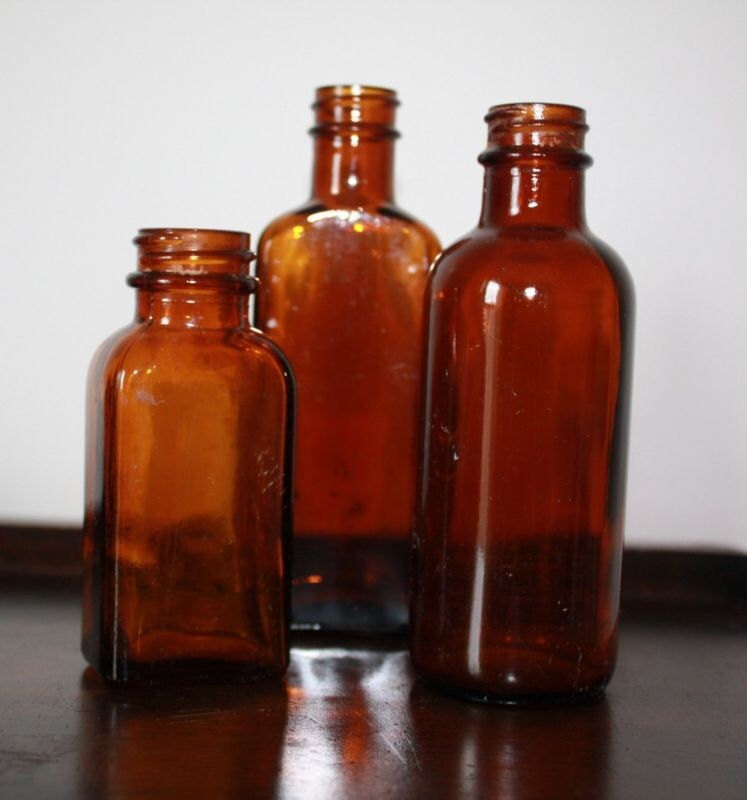 3 Old Antique Brown Amber Medicine Bottles. by TheOldJunkTrunk