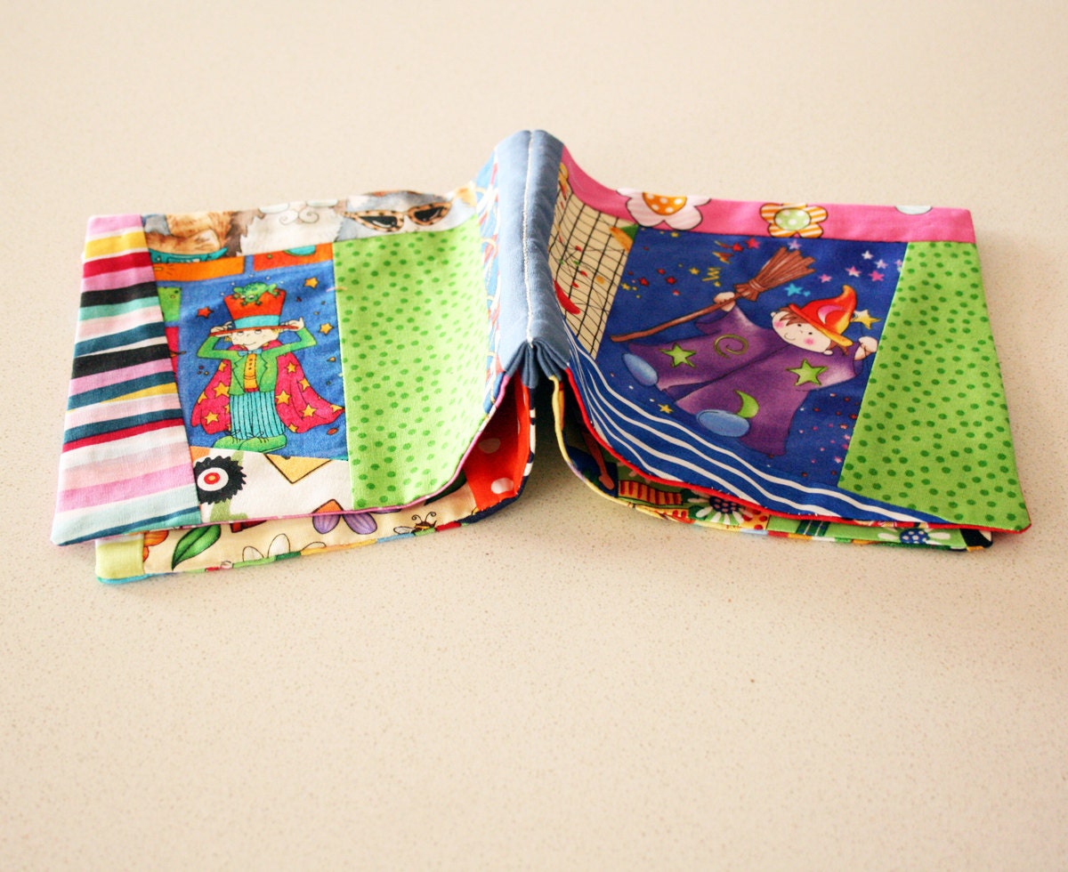 Fabric book patchwork - Little wizard OOAK Soft book gift for baby, newborn, baby shower and little boys. Handmade book by Funkybunts