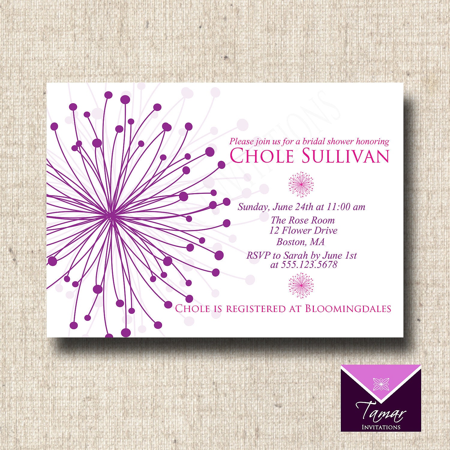 Printable Bridal Shower or Baby Shower Invitation Card - Modern Flower ...