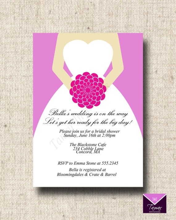 Printable Bridal Shower Invitation Card - Bridal Dress Design - Custom DIY Il_570xn