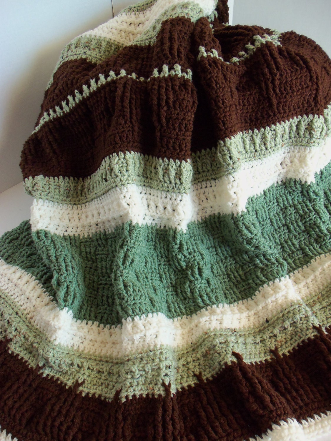 Sage Green and Brown Textured Afghan