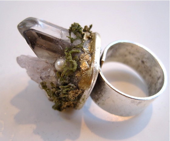 Quartz- Garden- Magical- Crystal Ring-Raw Minerals- Handmade-One of a Kind- Wearable Art- by Pauletta